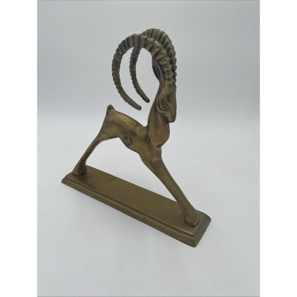 Vintage Brass Figurine Ram Gazelle Antelope Metal Base MCM 9